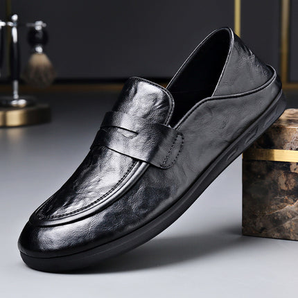 Men's Genuine Leather Loafers Summer New Soft Breathable Slip-on Fashionable Trendy Shoes