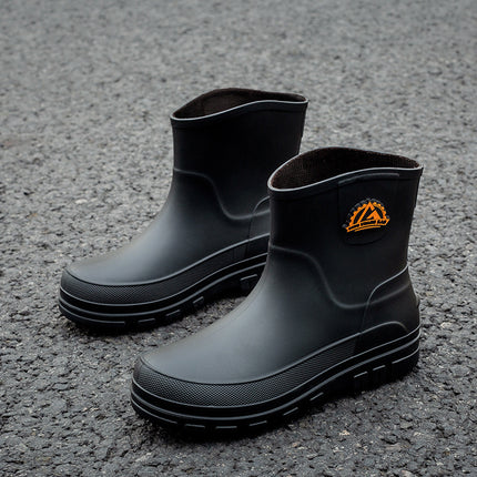 Cross-border Fashion PVC Casual Fashion Short Barrel Rain Boots Men's Waterproof Winter Cotton-added Adult Non-slip Men's Water Shoes