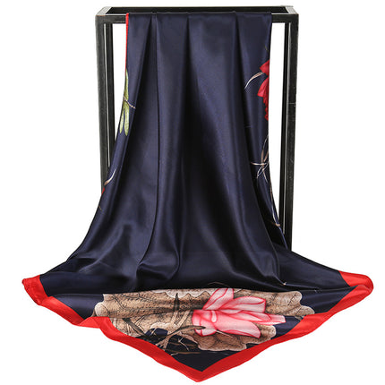 Mother's Day Gift Factory Direct Smooth Satin 90 Large Square Scarf Headscarf European and American Style Oil Painting Silk Scarf Women's Shawl Wai