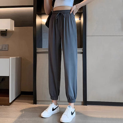 100kg Plus Size Fat mm Ice Silk Leggings Sweatpants Women's Summer Thin Loose Nine-Point Sun Protection and Anti-Mosquito Casual Pants