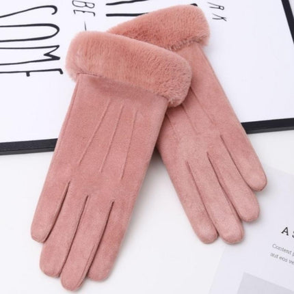 Gloves Women's Winter fleece-lined Thickened Warm Driving Cute Riding Autumn and Winter Windproof Cold-proof Touchscreen Cotton Gloves