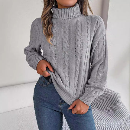 Big Sale 2024 Autumn and Winter Casual Pure Color Twist Long-Sleeved Turtleneck Sweater Independent Cross-Border European and American Clothing