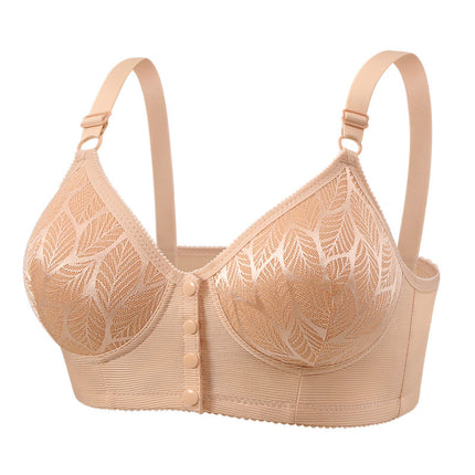 Cross-Border Large Size Middle-Aged Mother's Front Button Bra Push-Up Breathable and Comfortable Breast-Retracting Bra Without Rims