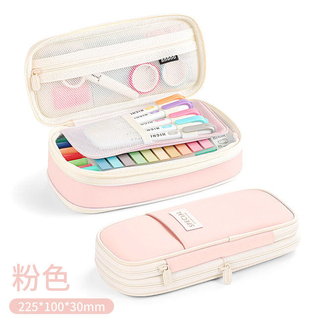 Korean solid color pencil case large capacity student stationery case retractable portable pencil case cross-border in stock generation