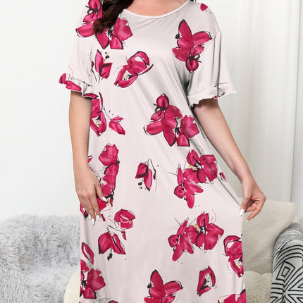 Cross-border Europe and America Amazon Spring and Summer New Short-sleeved Floral Printed Nightdress Home Clothes plus size Women's Casual Pajamas