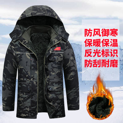 Winter Workwear Thickened Cotton Coat with Fleece, Cold-Resistant, Warm for Cold Storage, Northeast Waterproof, with Hood, Wear-Resistant Large Cotton Jacket