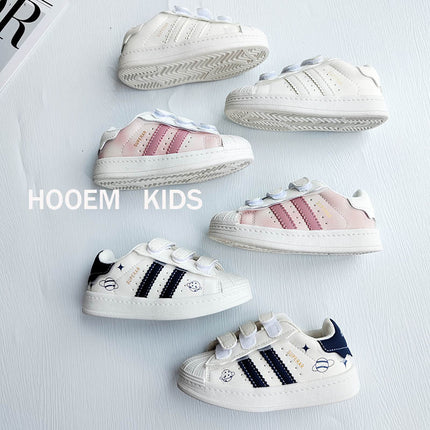 Children's Shell Head Velcro Board Shoes 2024 Autumn White Shoes Boys Contrast Casual Shoes Girls sneaker