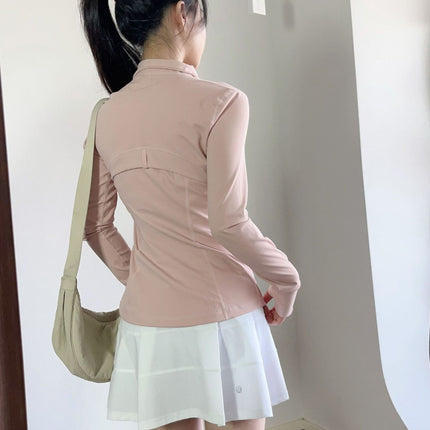 Lu Same Style Top Yoga Wear Alloy Zipper Slim Jacket Long-Sleeved Sports Casual Fitness Women's Stand-Up Collar Jacket