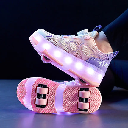 Children's Runaway Shoes Girls' Roller Shoes Light-up Four-wheel Skating Sports Boys Students Summer Breathable Roller Skate Children's Shoes