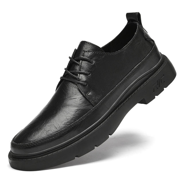Casual Single-layer Shoes Thick Sole Workwear Shoes Round Toe Lace-up Hand-grip Pattern Men's Leather Shoes Men's Casual Shoes All-match Men's Shoes