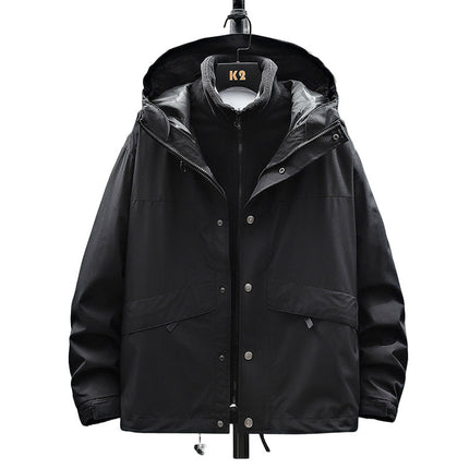 Men's and Women's Windproof Outdoor Mountaineering Suit Three-in-One Removable Shake Grain Liner Couple's Hooded Jacket