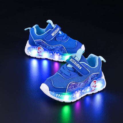 Wholesale Spring and Autumn New Mesh Plaid Boys Led Light Casual Children's Luminous Fashion Cartoon Sports Shoes