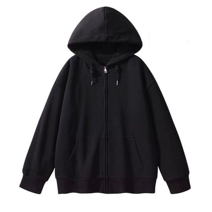Light Version of Lazy Style New Loose Cardigan Zipper Hooded Sweatshirt Women's Top Jacket Fleece-Lined Thickeneded Blank Version Trendy