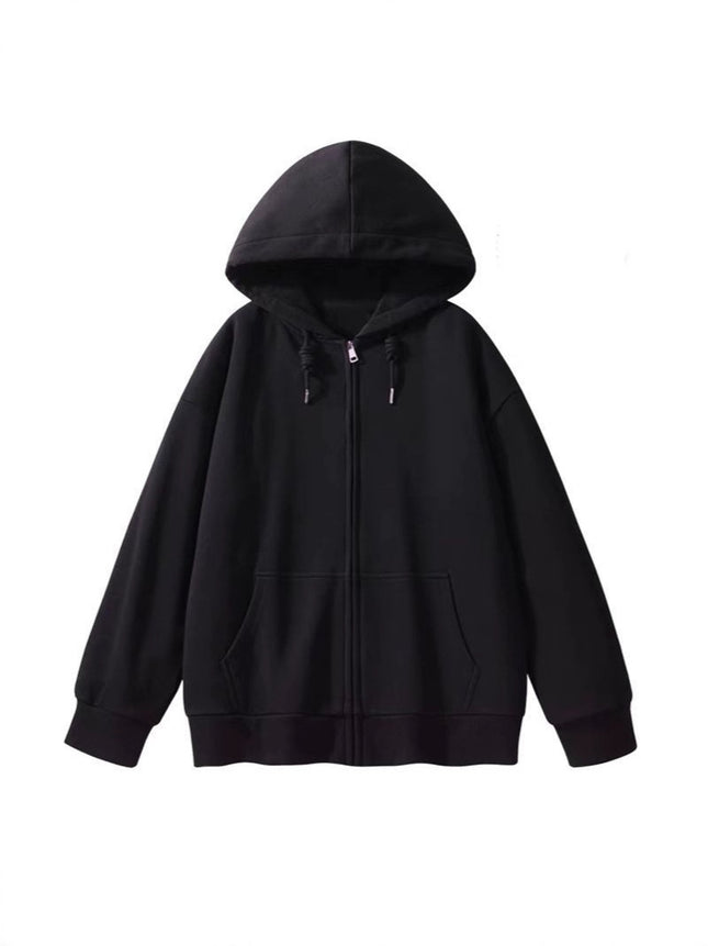 Light Version of Lazy Style New Loose Cardigan Zipper Hooded Sweatshirt Women's Top Jacket Fleece-Lined Thickeneded Blank Version Trendy