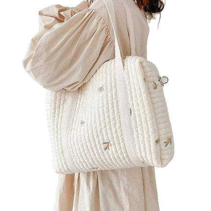 Korean Ins Embroider Portable Shoulder Satchel Cotton Baby Stroller Bag