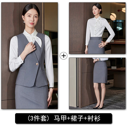 High-End Professional Suit Women's Long-Sleeved New Vest Skirt Bank Manager Business Formal Wear Hotel Front Desk Work Clothes