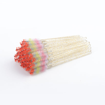 New 50-Pack Disposable Eyelash Brushes, Special for Eyelash Extensions, Crystal Handle Colorful Eyebrow Brushes, Factory Wholesale