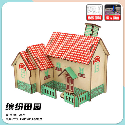 Wooden Reasons Children's Girls Assembled Handmade Ornaments diy Assembled Cabin Model Building Blocks Head Small House Puzzle