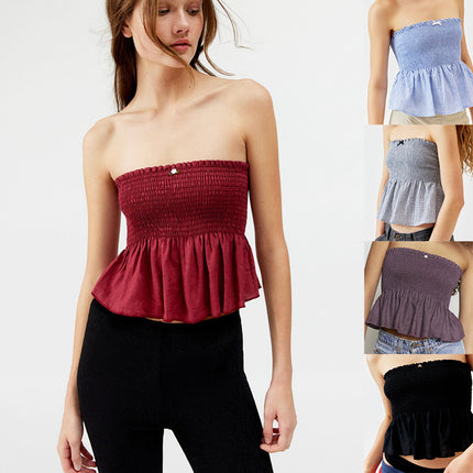 Autumn 2024 Amazon New European and American Cross-border Fashion Women's Top Solid Color Strapless Stopped Sexy Small Vest