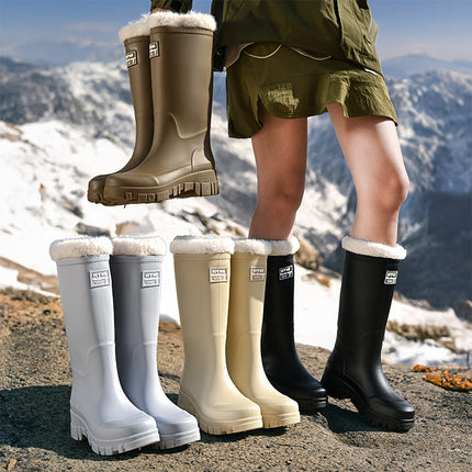 Cross-border Fashion Mid-high Rain Boots Women's Fixed Cotton Warm Outdoor Camping All-match Rain Boots Thick-soled Wear-resistant Work Shoes
