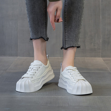 White Sneakers for Women, Summer 2026, Spring Genuine Leather Thick-Soled Women's Shoes, Shell Toe, Versatile, Casual, Wear-Resistant, Breathable, Comfortable, Low-Top
