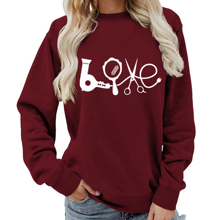 Hair Dryer Mirror Scissors Printed Round Neck Women's Top Sweatshirt Foreign Trade Supply Jacket Casual Loose European Size