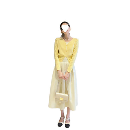 Early Autumn Pear-Shaped Body Wearing French High-end Sense Imperial Sister Temperament Goddess Fan Age-reducing Top Skirt Two-piece Set