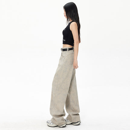 American Tie-Dye Printed Wide-Leg Jeans for Women 2025 Spring and Summer New High-Waisted Loose Versatile Straight-Leg Floor-Length Pants