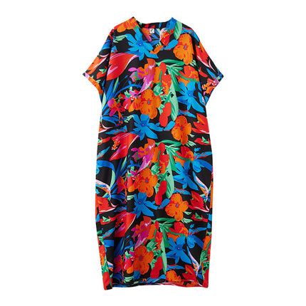 2025 Summer New Bohemian Casual Vacation Dress Women's plus size Loose Short-sleeved Western Style Elegant dress