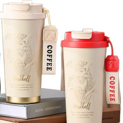 316 stainless steel Lily of the valley coffee cup double vacuum thermos cup high color value outdoor portable accompanying double drinking cup