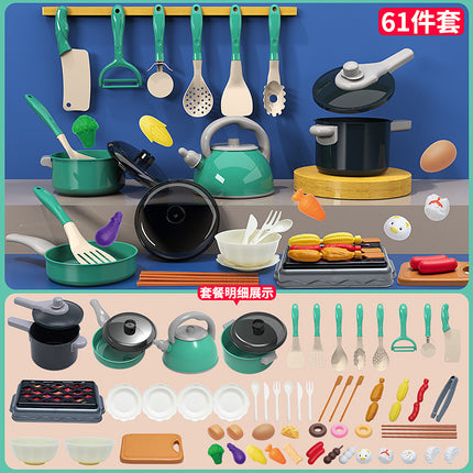 Cross-border simulation kitchenette cooking kitchenware suit fruit cutting music girls play house toys induction cooker cooking