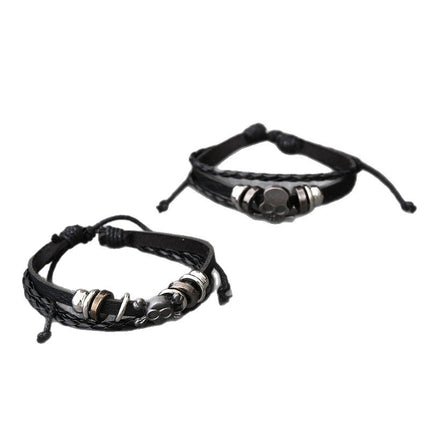 Cross-Border Hot-Selling European and American Jewelry Punk New Cowhide Buckle Bracelet Skull Beaded Leather Bracelet Jewelry