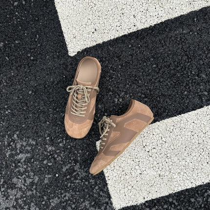 Niche Retro German Training Shoes for Women 2026 New Model Genuine Leather Versatile Front Lace-Up Patchwork Casual Sneakers Flat Sneakers
