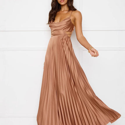 2025 Amazon Independent Station Cross-border Long Women's New Solid Color Sexy Backless Strap Press dress