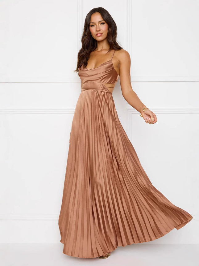 2025 Amazon Independent Station Cross-border Long Women's New Solid Color Sexy Backless Strap Press dress