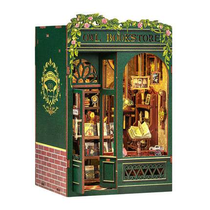 CuteBee New Small Frame Owl Bookstore diy Wooden 3D Handmade Assembled Book Stand Model Toy