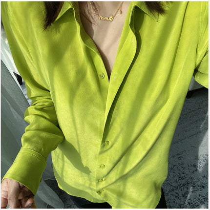 Fashionable New Color Early Autumn Style Apple Green French Elegant Simple Elegant Classic Imitation Imitation Silk Long-Sleeved Lining