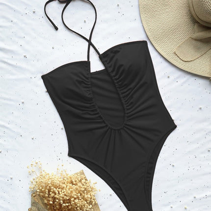 2023 new European and American cross-border solid color bikini strap bikini personality backless sexy one-piece swimsuit women