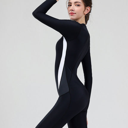 New diving suit women's one-piece long-sleeved sunscreen jellyfish suit snorkeling suit surfing suit slim swimsuit conservative swimsuit