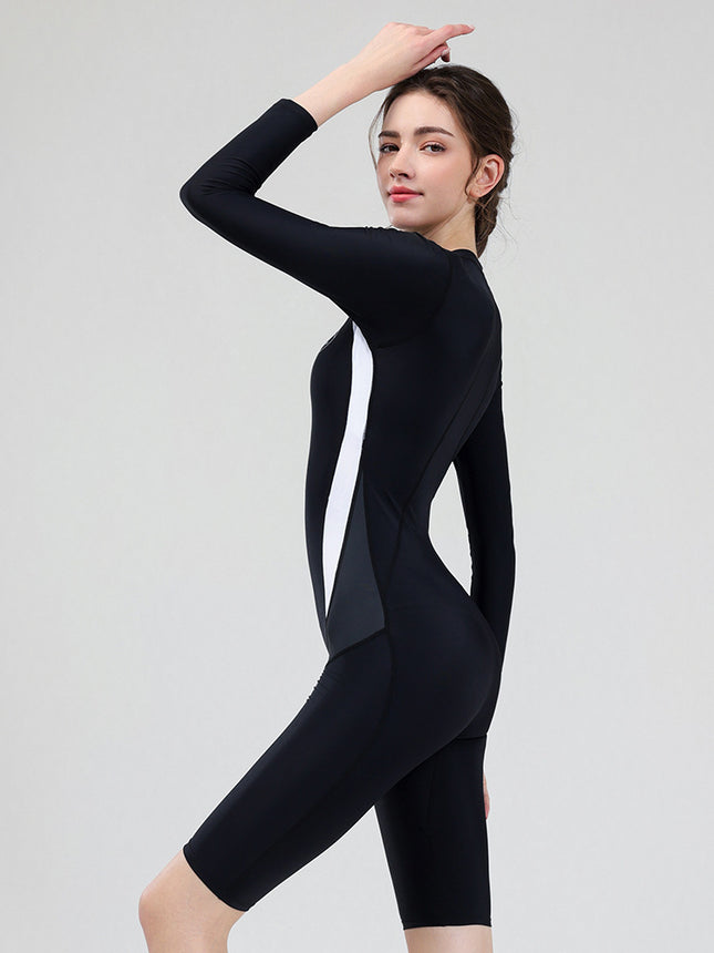 New diving suit women's one-piece long-sleeved sunscreen jellyfish suit snorkeling suit surfing suit slim swimsuit conservative swimsuit