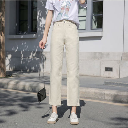 Pear-Shaped Straight-Leg Jeans Women's Spring and Autumn Blue High Waist Loose Slimming Vintage All-Match 89 Cigarette Pipe