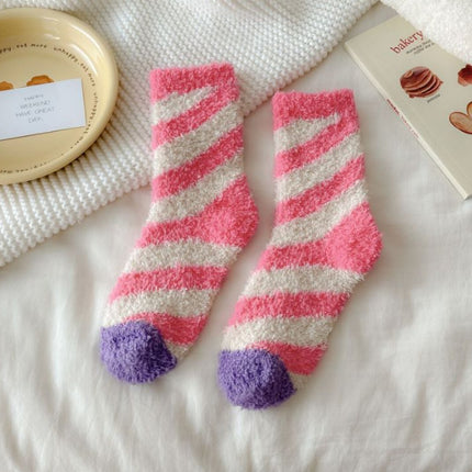 Autumn and winter thick socks children's Japanese striped pattern cute women's socks half velvet floor socks warm sleep socks wholesale