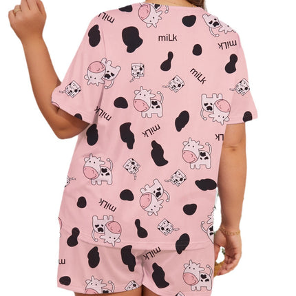 Foreign Trade Pajamas Casual Short-sleeved Shorts Crewneck Pullover Women's Cute Pure Cotton Spring and Summer suit Girls Can Wear