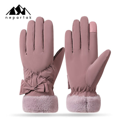 Winter Warm Gloves Women's Outgoing fleece-lined Thickened Windproof Water Splashing Cycling Cold-proof Warm Touch Screen Ski Gloves