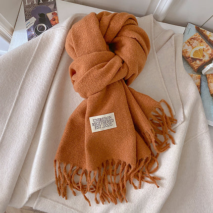 New Pure Color Imitation Cashmere Scarf for Women in Winter, Monochromatic, Versatile, High-End, Warm Neck Protection, Neck Scarf for Couples