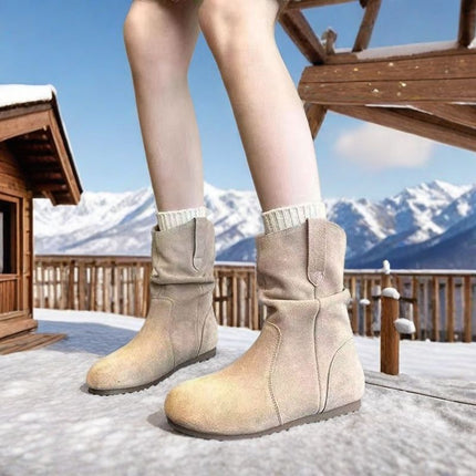 2025 New Cotton Early Autumn Boots Sleeve Pile Boots Women's Soft Sole Flats Short Boots Suede Boots British Fashion
