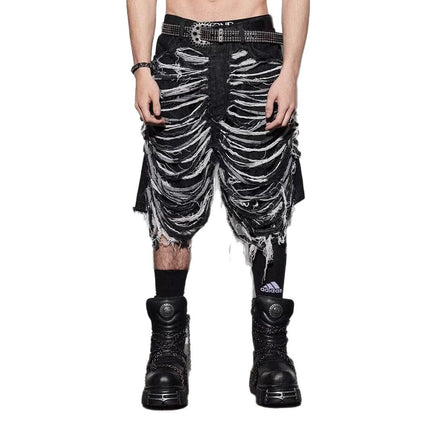 Cross-border European and American High Street Knife Cutting Destruction Design Sense Denim Shorts Men's Street Heavy Industry Straight-leg Wide-leg Five-point Pants
