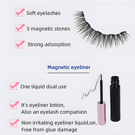 Wholesale magnetic eyeliner false eyelashes magnet false eyelashes 3D three-dimensional net red magnetic false eyelashes 3 pairs of suit