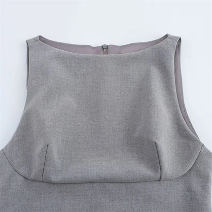 2025 Summer New Sleeveless Short Dress Pleated Hem Boat Neck Stitching Slim Pullover Mini Skirt Women Wholesale