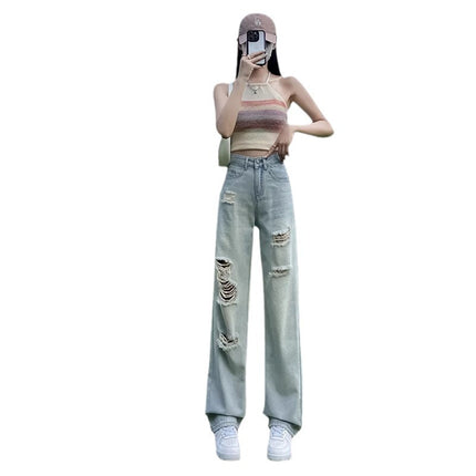 Rapped Narrow Wide Leg Pants Women's Denim 2024 Summer High Waist Slimming Small Dummy Straight Pants